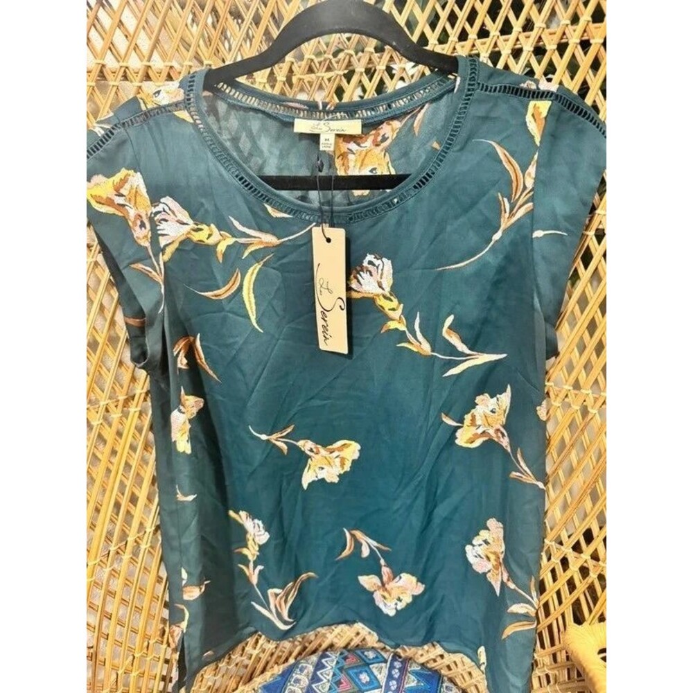 Les Serein Teal floral blouse-Medium